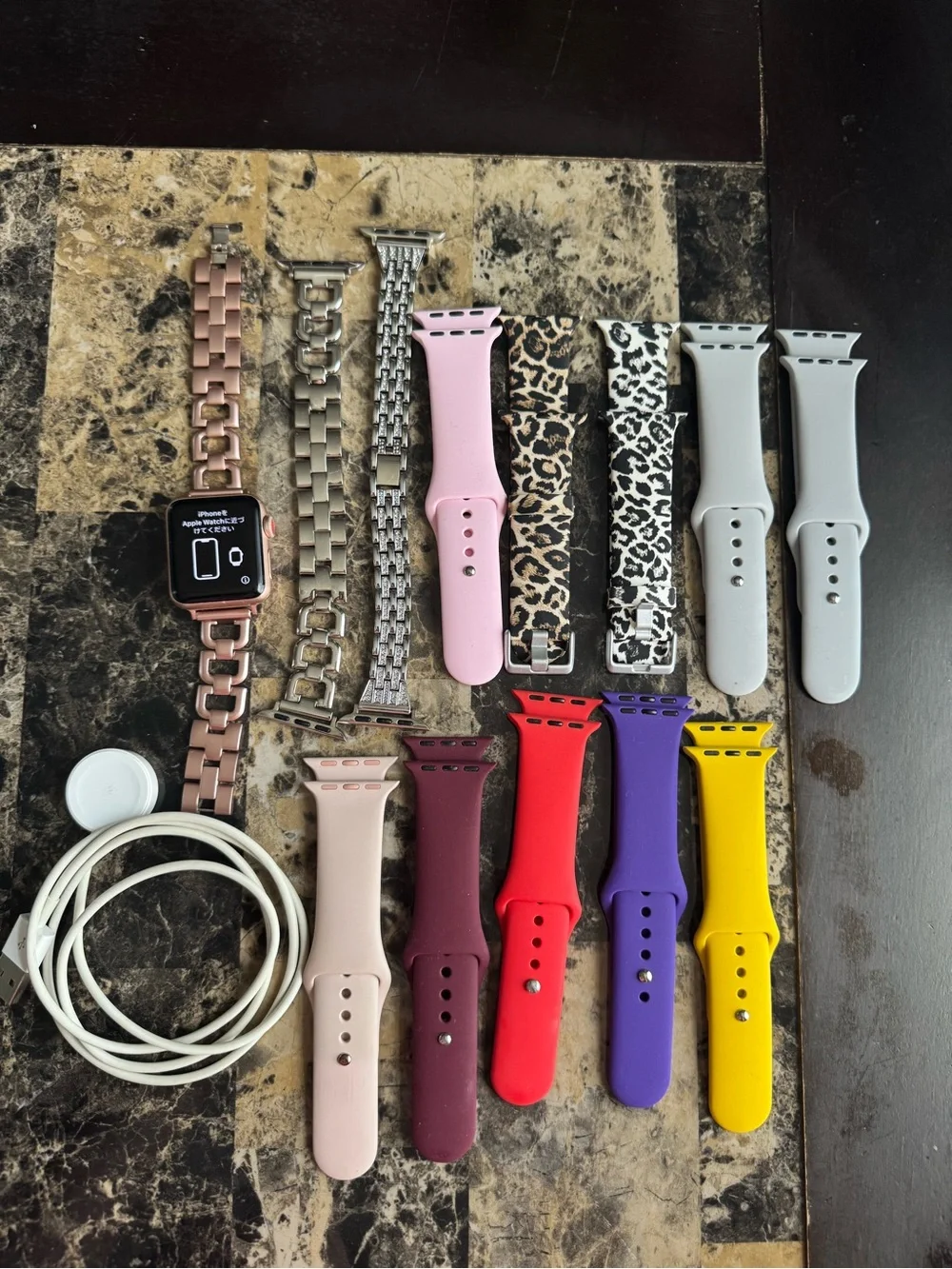 Apple Watch with Rose Gold Case & Assorted Color Silicone and Metal Bands